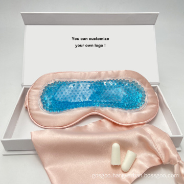 Custom Box Pouch Silk Satin Sleeping Mask with Cooling and Heated Gel
